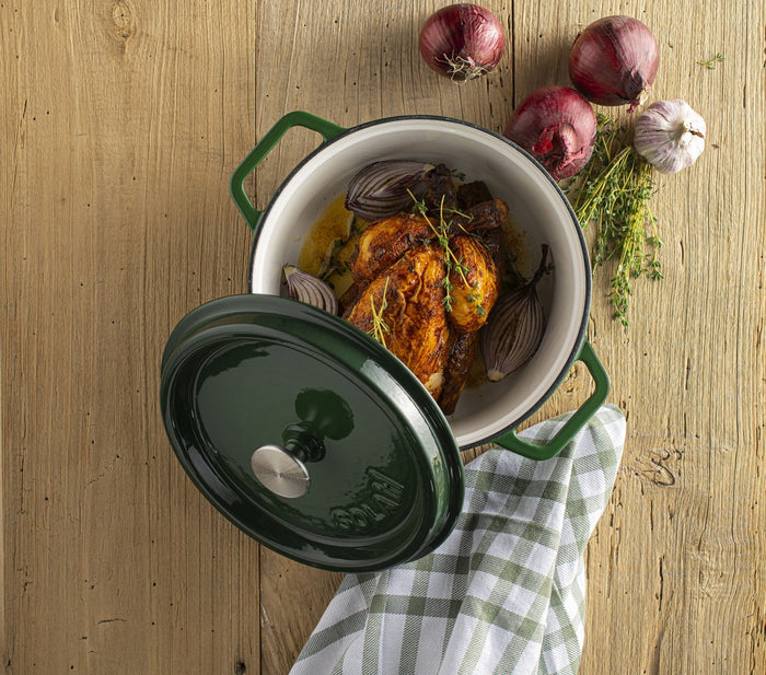 Sola Braadpan met deksel Gietijzer - Groen - ø 24 cm / 3.2 Liter - geëmailleerde anti-aanbaklaag