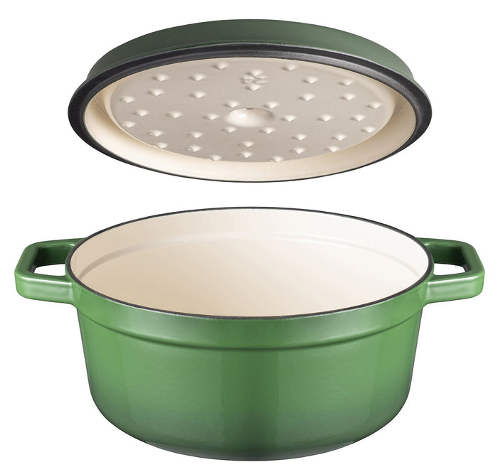 Sola Braadpan met deksel Gietijzer - Groen - ø 24 cm / 3.2 Liter - geëmailleerde anti-aanbaklaag