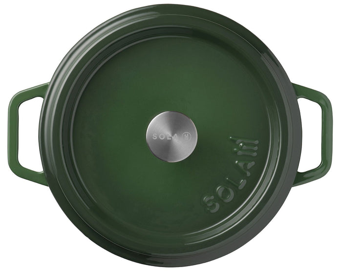 Sola Braadpan met deksel Gietijzer - Groen - ø 24 cm / 3.2 Liter - geëmailleerde anti-aanbaklaag