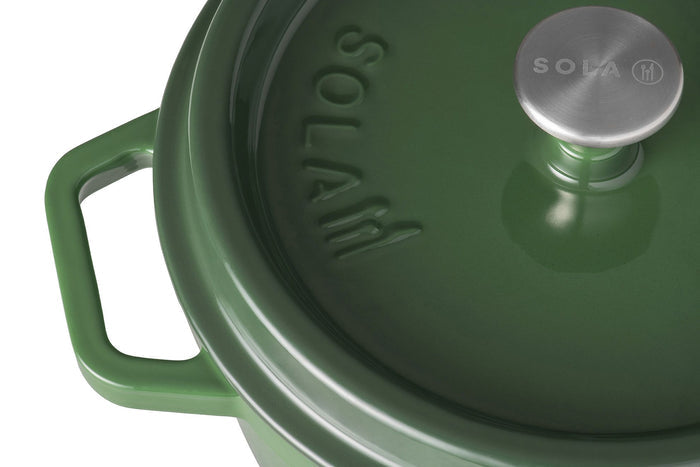 Sola Braadpan met deksel Gietijzer - Groen - ø 24 cm / 3.2 Liter - geëmailleerde anti-aanbaklaag