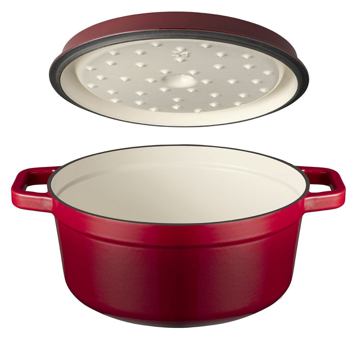 Sola Braadpan met deksel Gietijzer - Rood - ø 24 cm / 3.2 Liter - geëmailleerde anti-aanbaklaag
