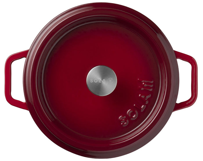 Sola Braadpan met deksel Gietijzer - Rood - ø 24 cm / 3.2 Liter - geëmailleerde anti-aanbaklaag