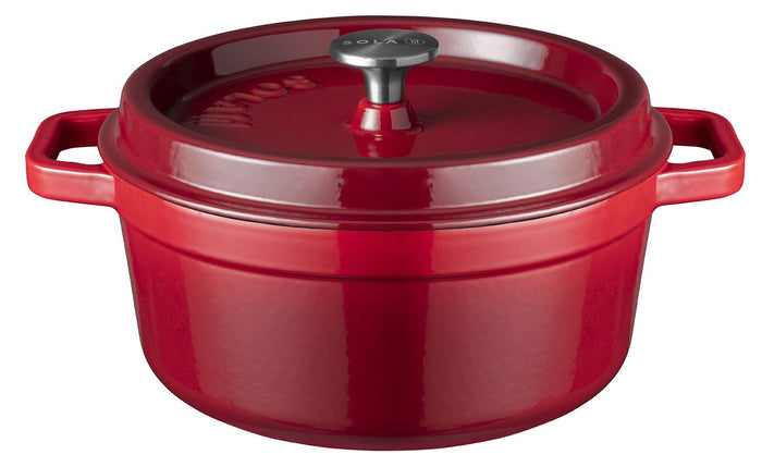Sola Braadpan met deksel Gietijzer - Rood - ø 28 cm / 5 Liter - geëmailleerde anti-aanbaklaag