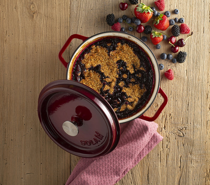 Sola Braadpan met deksel Gietijzer - Rood - ø 28 cm / 5 Liter - geëmailleerde anti-aanbaklaag
