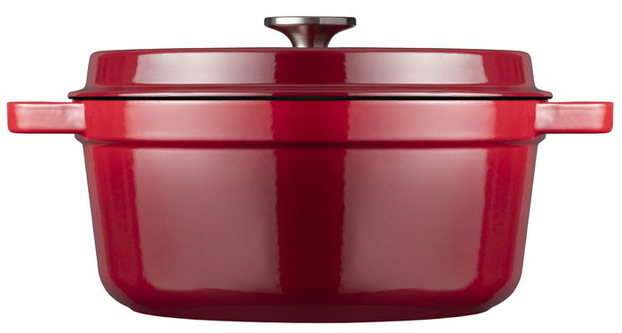 Sola Braadpan met deksel Gietijzer - Rood - ø 28 cm / 5 Liter - geëmailleerde anti-aanbaklaag