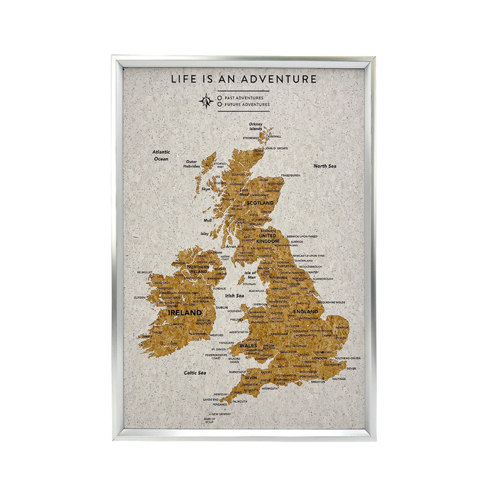 Splosh - Travel Map - UK XL Desk - White with Silver Frame