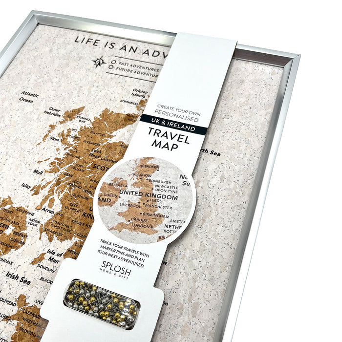 Splosh - Travel Map - UK XL Desk - White with Silver Frame