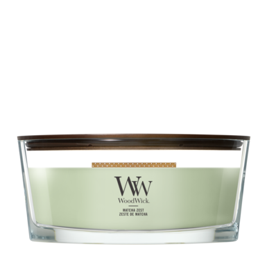 WoodWick Geurkaars Ellipse Matcha Zest - 9 cm / 19 cm - Geurkaars in Glas - Houten Lont