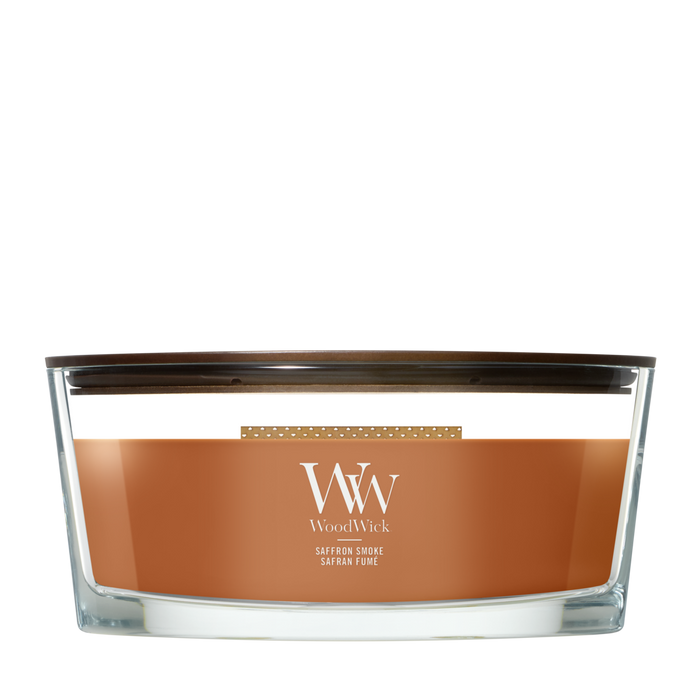 WoodWick Geurkaars Ellipse Saffron Smoke - 9 cm / 19 cm - Geurkaars in Glas - Houten Lont