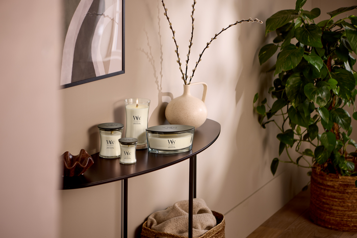 WoodWick Geurkaars Ellipse Vanilla & Sea Salt - 9 cm / 19 cm - Geurkaars in Glas - Houten Lont