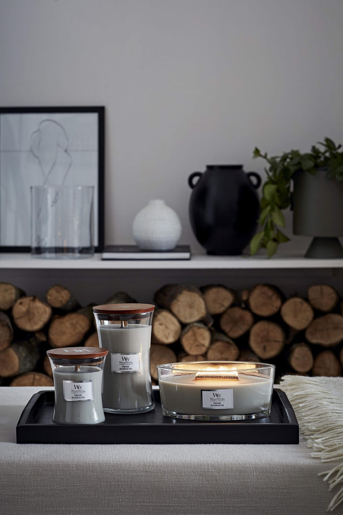 WoodWick Geurkaars Large Fireside - 18 cm / ø 10 cm - Geurkaars in Glas - Houten Lont