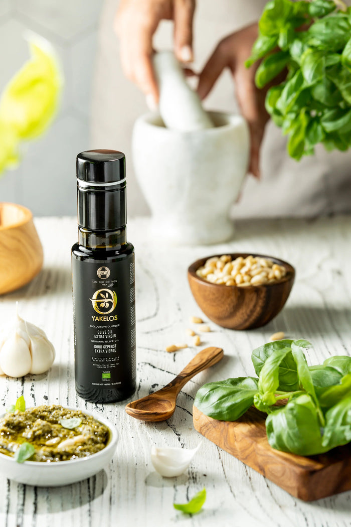 Yakelos Biologische Extra Vierge Olijfolie - Proefpakket 100 ml met olijfhouten lepel
