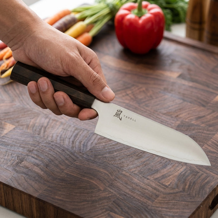 Yaxell Santokumes Hana 12.5 cm - 3 laags RVS - donkerbruin Pakkahouten heft